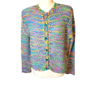 JUDITH MCCORMICK | Women's multi-color ribbon woven button-front jacket. Size LP